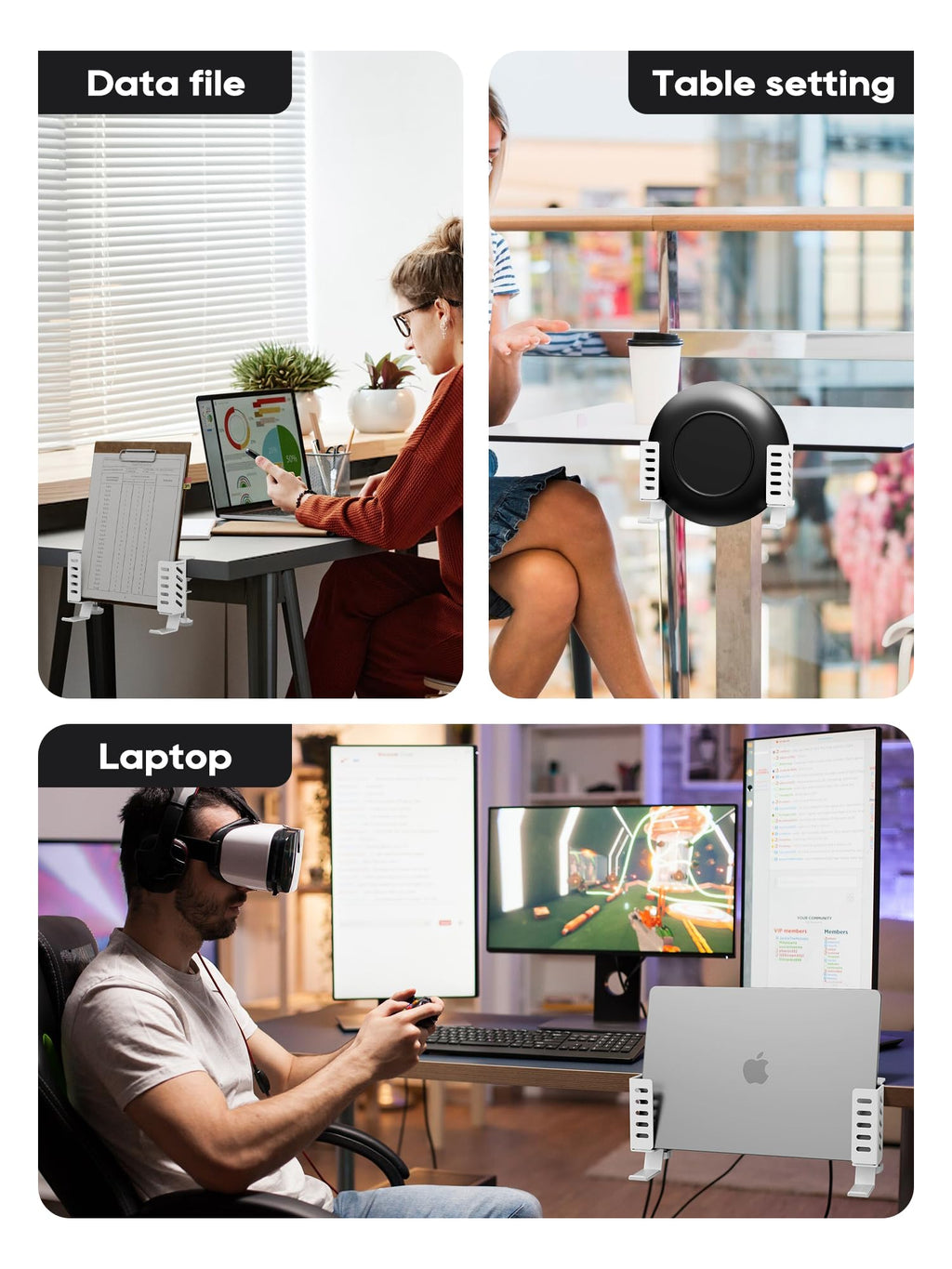 Desk Side Laptop Holder, Desk Side Storage, No Drill Side Desk Organizer, Side Desk Laptop Mount, Tablets Hanging Holder, Clamp on Desk Organizer for Laptops/Tablets/Keyboards/Headphone, White