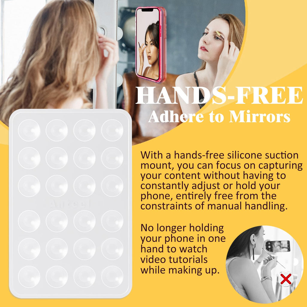 PKYAA Silicone Suction Phone Case Adhesive Mount, Upgraded Super Strong Grip, Durable, Easy to Use, Hands-Free Sticky Phone Holder for Selfies, Tiktok Videos, 2.56"x3.94" (Translucent)