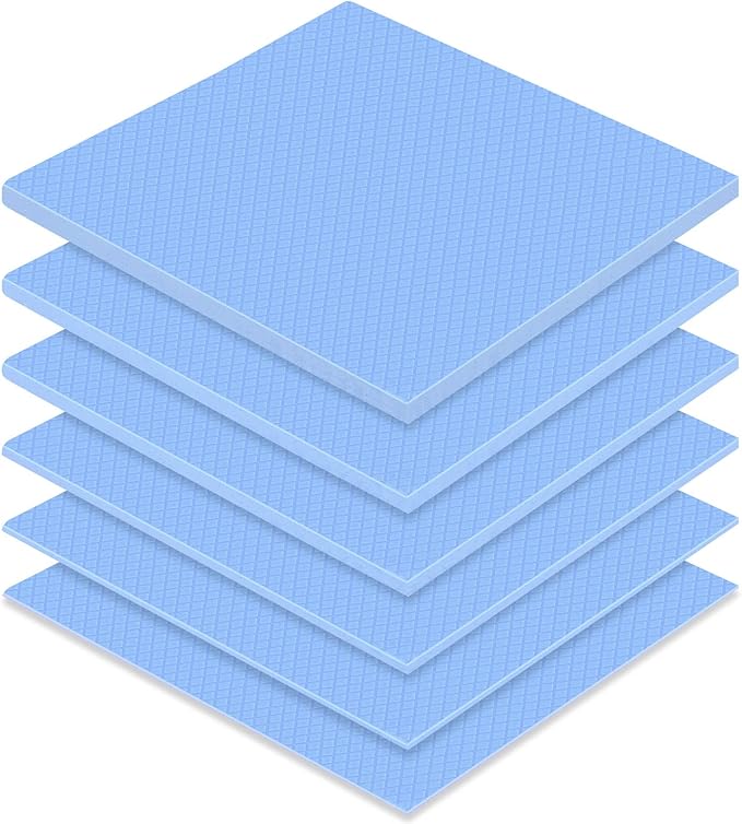 Frienda 6 Pcs Thermal Pad 100 x 100 mm, 0.5 mm, 1 mm, 1.5 mm, 2 mm, 2.5 mm, 3 mm Heat Resistant Conductive Silicone Thermal Pads Conductivity 6.0 W/M for Laptop Heatsink CPU GPU LED Cooler(Blue)