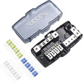 RECOIL MPG4 4-Way Mini-ANL Fused Distribution Block with Ground Block, Each Positive and Negative Block with 2X 0/2/4 Gauge Inputs & 4X 4/8 Gauge Outputs, Fused Distribution Block with 12pcs Fuses
