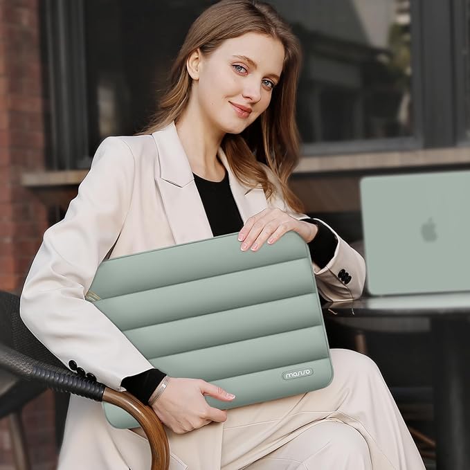 MOSISO 14 inch Laptop Case, 14 inch Puffy Laptop Sleeve Compatible with HP Lenovo Dell ASUS Acer, HP Stream, Dell Latitude, Lenovo IdeaPad, Polyester Horizontal Bag with Small Case, Antique Green