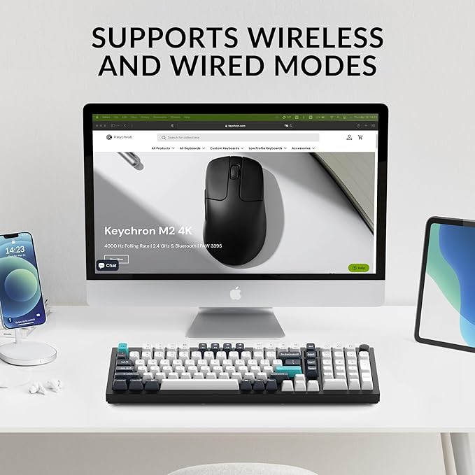 Keychron Q5 Max Wireless Custom Mechanical Keyboard, 2.4 GHz Bluetooth QMK Full Aluminum 96% Layout RGB with Hot-swappable Gateron Banana Switch Compatible with Mac Windows Linux
