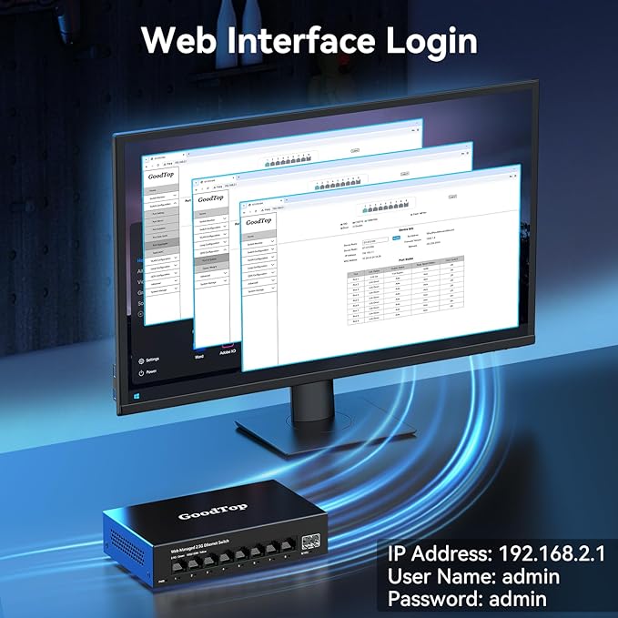 8 Port 2.5G Managed Ethernet Switch with 10G SFP, 8 x 2.5G Base-T Ports, Support LACP/VLAN/QOS/DHCP Client, Metal Web Managed Fanless Network Switch