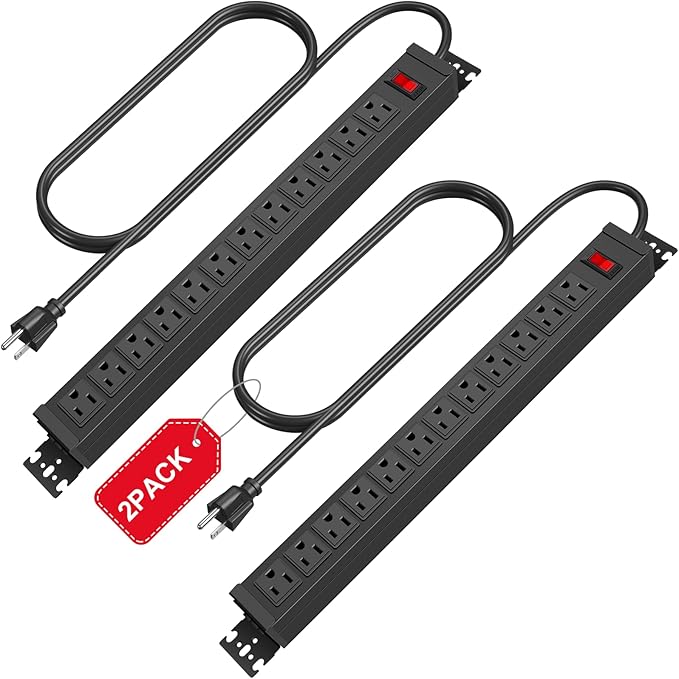HHSOET Rotating 12 Outlet Surge Protector Power Strip,1200J, 6FT Black,2