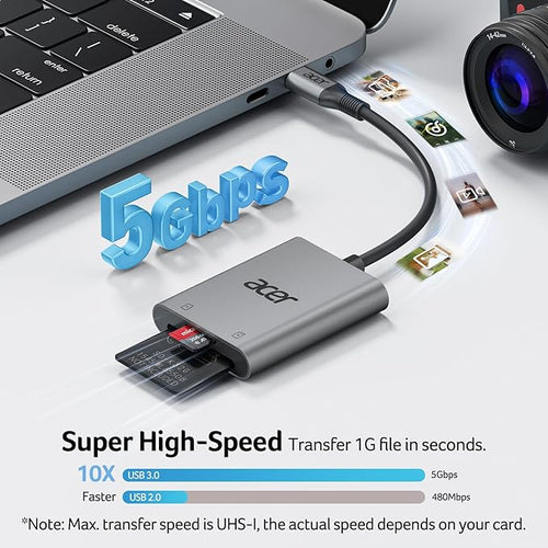 Acer SD Card Reader USB C, Dual Slots Type C to Memory Card Reader