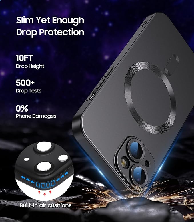 Magnetic for iPhone 15 Case [Compatible with MagSafe][Built-in Camera Lens Protector] Slim Soft Silicone Bumper Shockproof Metallic Shine Phone Case (Black)