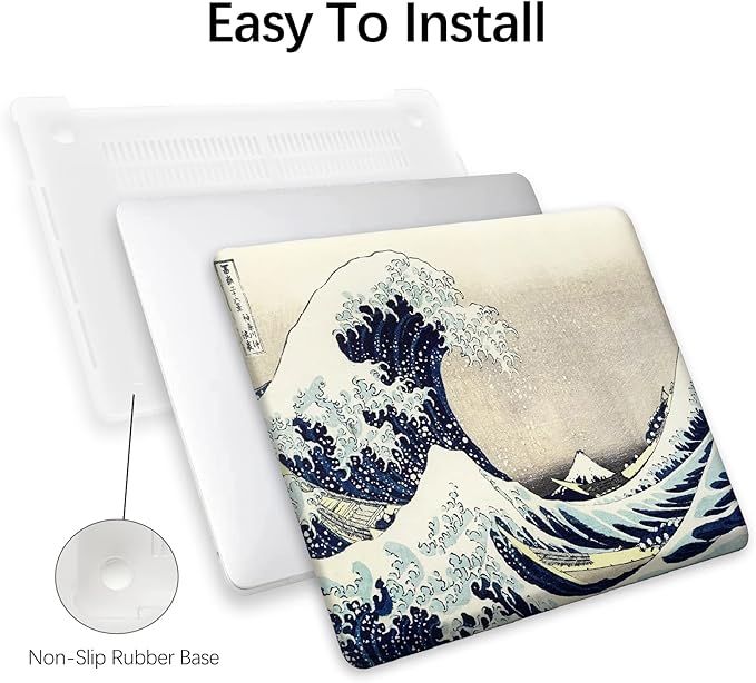 Berkin Arts for MacBook Air 13.6 inch Case A3240 A3113 A2681 (M4 M3 M2) 2025 2024-2022 Release with Keyboard Cover & Screen Protector (The Great Wave by Hokusai)