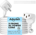 Adoreen 2 Ft Computer TV Replacement Power Cord White, Low Profile Flat Plug to 90 Degree Angled L-Shaped 18AWG 3-Prong AC Universal Power Supply Cable for Printer, PC, Monitor TV LCD, ETL+Ties
