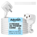 Adoreen 15 Ft Computer TV Replacement Power Cord White, Low Profile Flat Plug to 90 Degree Angled L-Shaped 18AWG 3-Prong AC Universal Power Supply Cable for Printer, PC, Monitor TV LCD, ETL+Ties