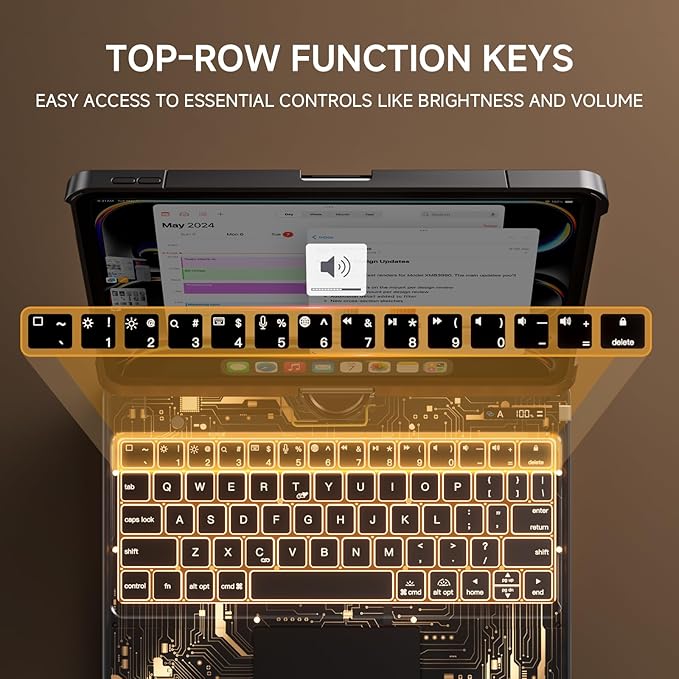 Transparent Case with Keyboard for 2024 iPad Pro 11-inch (M4),with 7-Color Backlit Wireless Keyboard, 360°Rotatable Protective Case Multi-Touch Trackpad,with Pencil Holder,with Shortcuts,Black
