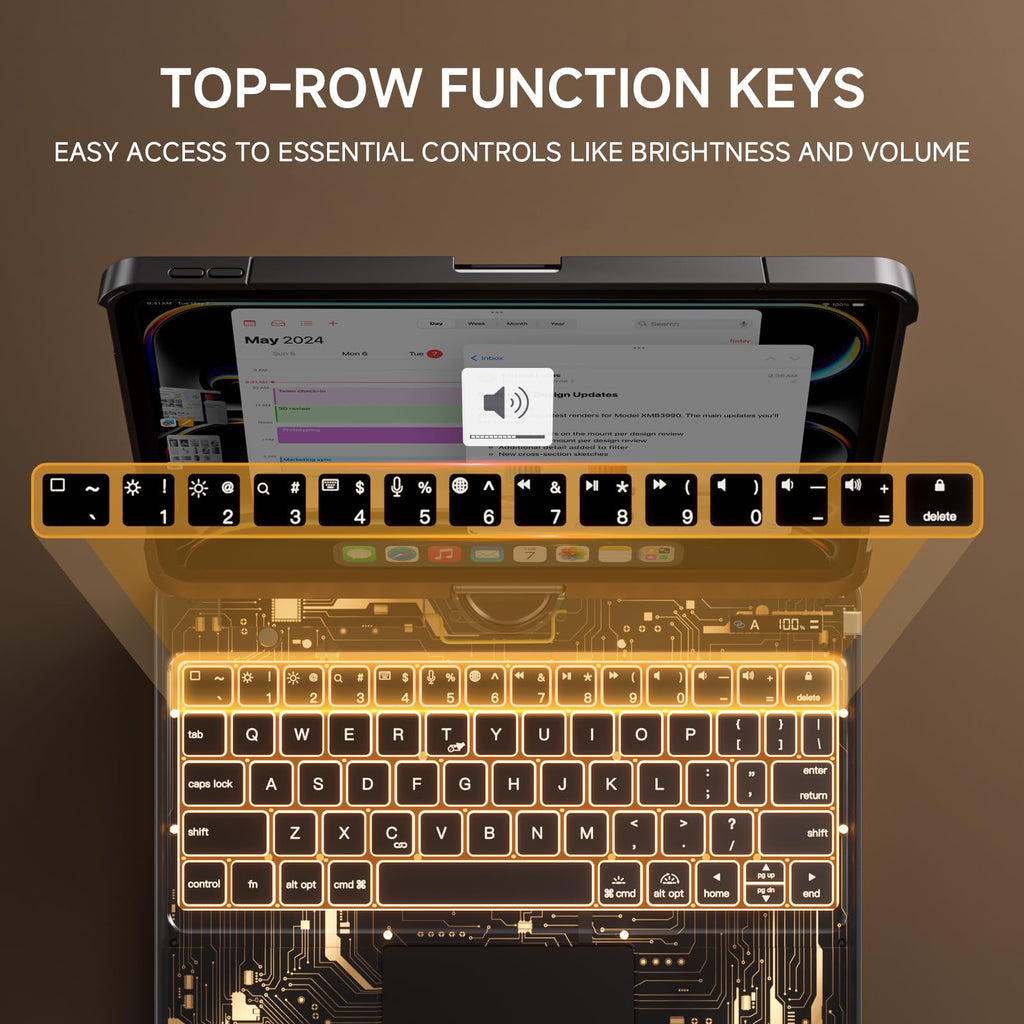 Tiaota Transparent Case with Keyboard for iPad Pro 11-inch (M5/M4, 2025/2024),with 7-Color Backlit Wireless Keyboard, 360°Rotatable Protective Case Multi-Touch Trackpad,with Shortcuts,Black