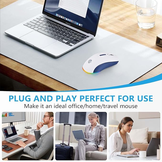 Wireless Bluetooth Mouse, 2.4G and Bluetooth 5.2 Ergonomic Rechargeable USB Optical Mouse, 3 Adjustment DPI，1600 DPI Dual Mode Silent Wireless Mouse for Mac，Laptop, PC, Windows.(White)