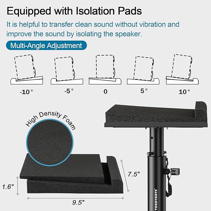 Set of 2 Studio Monitor Stands Desk Clamp Desktop Speaker Stands with Isolation Pads