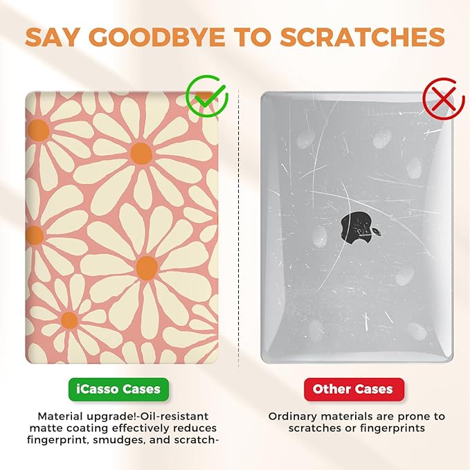 iCasso for MacBook Air 13 inch Case 2020 2019 2018 Release A2337 M1 A2179 A1932, Cute Flower Hard Shell Protective Case for MacBook Air 13.3 inch & Keyboard Cover & Screen Film, Daisy Orange