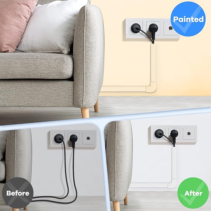 306in Cord Hider Kit, Cord Covers for Wires on Wall, Paintable Wire Cover for Cords, Cable Hider for Wall Mounted TV, White Cord Concealer, Cable Raceway Wire Management, 18xL17in x W0.95in x H0.55in