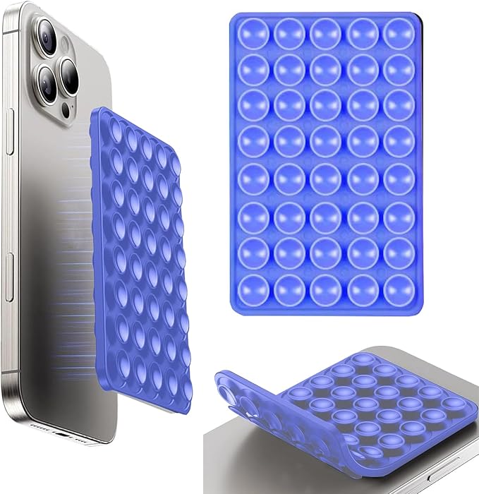 Silicone Double Octo Buddy-Sided Suction Phone Grip Detachable Mount - Car Dashboard/Shower Phone Holder, Hands-Free For Selfies & Videos, TikTok/ASMR/Yoga - iphone & Android Compatible (Dark blue)
