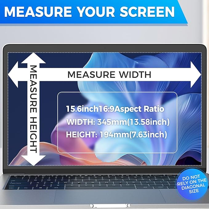 Magnetic Laptop Privacy Screen Filter 15.6 inch for 16:9 Widescreen Computer Monitor, Removable Anti Blue Light Privacy Shield, Anti-Glare Protector