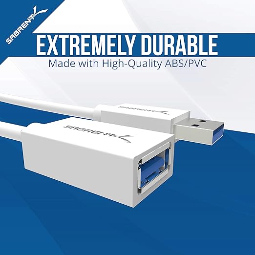 SABRENT USB 3.0 Extension Cable, A-Male to A-Female, 10ft, White (CB-301W)