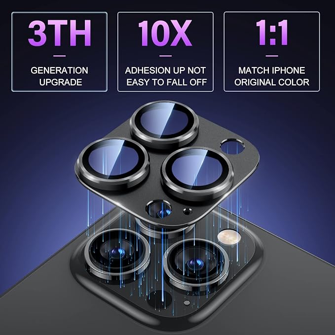 Uyiton for iPhone 14 Pro/iPhone 14 Pro Max Camera Lens Protector, [Drop Protection] 9H Tempered Glass Camera Cover Screen Metal Ring Case Friendly Scratch Resistant Easy to Install - Black