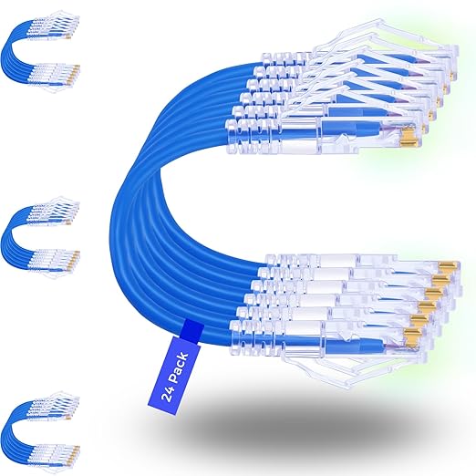 Rapink Patch Cables Cat6/ Cat6a 7ft (24 Pack) Slim, Cat6a Ethernet Patch Cable 10G Support, Snagless Cat 6 Patch Cable for Patch Panel to Switch, Flexiable Cat6 Ethernet Cable Blue