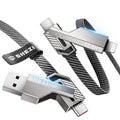 4-in-1 USB C Cable 45W 3FT Lightning Cable Fast Charging Flat Nylon Braided for iPhone iPad Charger Cord [480Mbps Data Sync] Multi Charge Cable Combo with Lightning/Type C/USB A Port