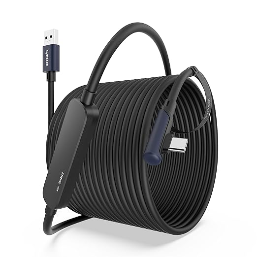 Syntech Link Cable 33 FT with Signal Booster Compatible with Meta/Oculus Quest 3, Quest2/Pro/Pico4 Accessories and PC/SteamVR, High Speed Data Transfer, USB 3.0 to USB C Cable for VR Headset, Black