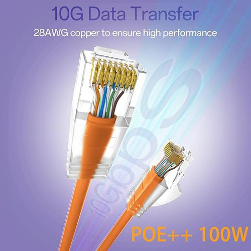 10Gsupxsel Cat6a Patch Cables 3ft (24 Pack) Slim, Cat6 Ethernet Patch Cable Pure Copper, Flexible Cat 6 Patch Cable 550MHZ 10G, Space-Saving Cat 6A Network Cables for Patch Panel, Orange