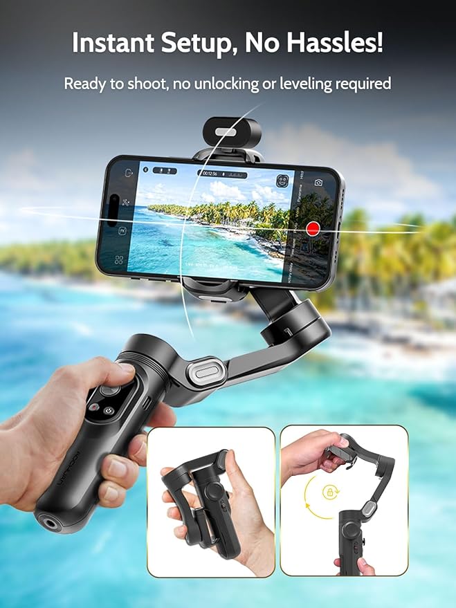 3-Axis Gimbal Stabilizer for Smartphone w/RGB Magnetic Fill Light Phone Gimbal for iPhone/Android Foldable iPhone Stabilizer w/Upgraded Face Tracking Vlog Recording-Smart X Pro Kit
