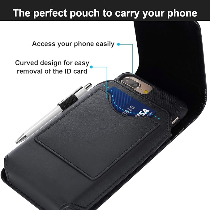 BECPLT Leather Holster Belt Case for iPhone 16 Pro/15/14/13/12/11 Pro & Galaxy S25/S24/S23/S22/S21/S20 - Slim Hard Case with Clip/Loops - Black
