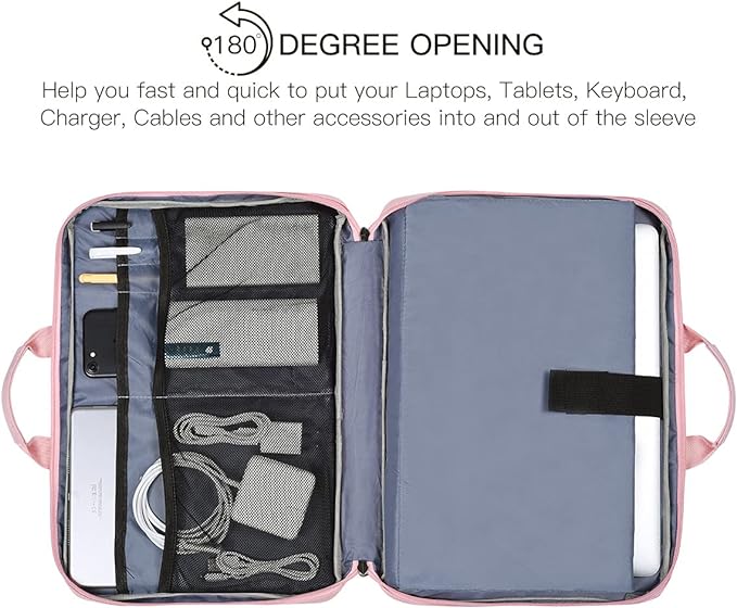 14 15 Inch Laptop Case Women Ladies Bag TSA Laptop Sleeve for MacBook Pro 14" M4/M3/M2/M1, Macbook Air 15 M4/M3, Dell XPS 15/Inspiron 14, Acer HP Lenovo ASUS Chromebook 14" Notebook Case Bag, Pink