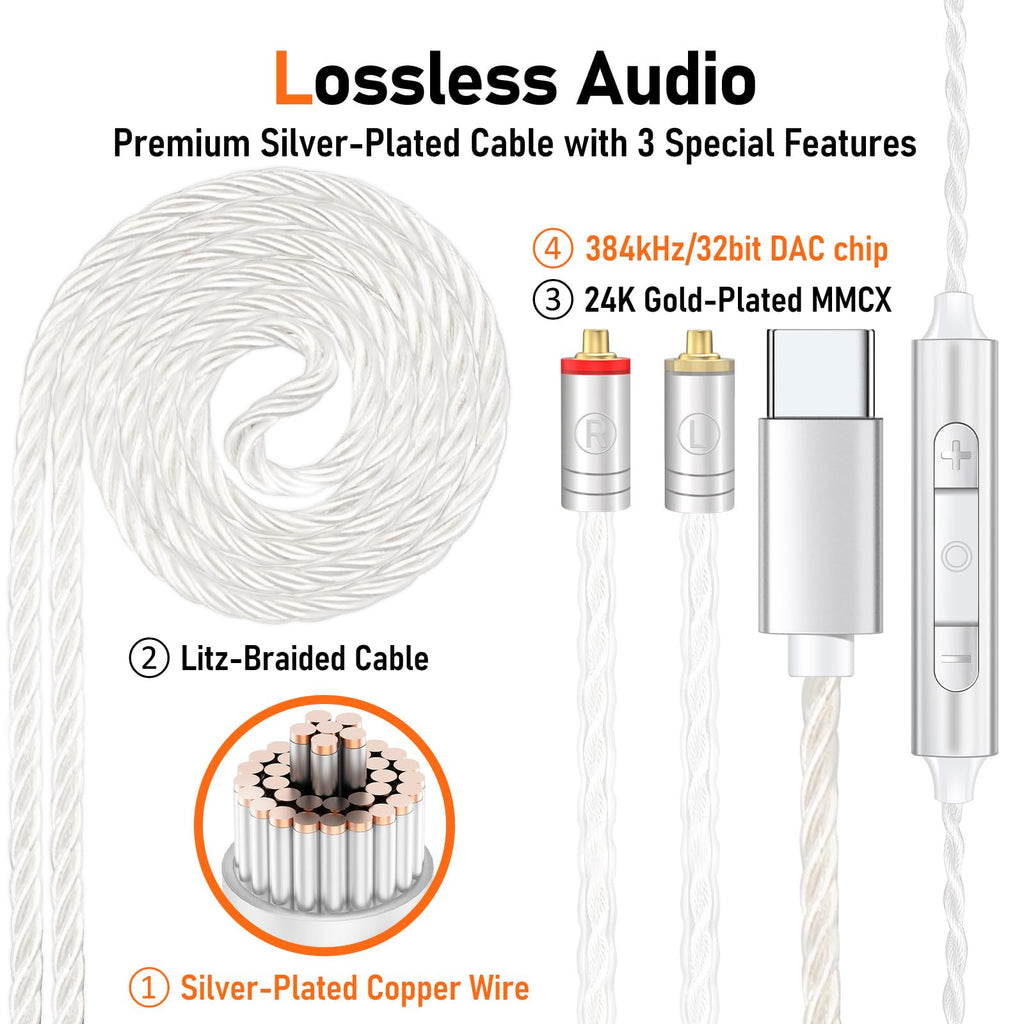 Audiovance Vibes 202MC USB-C HiFi Wired Earbuds Type-C Headphones with Mic