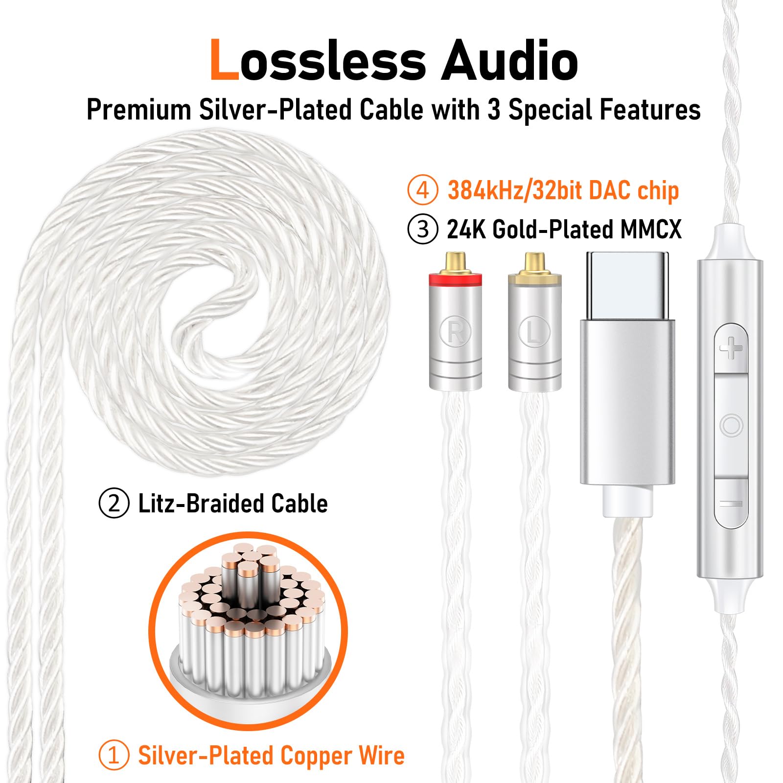 Audiovance Vibes 202MC USB-C HiFi Wired Earbuds Type-C Headphones with Mic