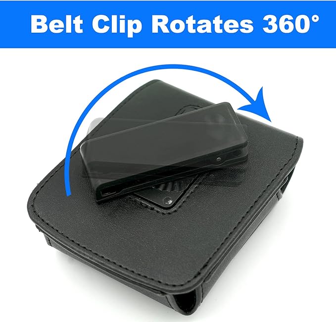 BECPLT for Galaxy Z Flip7 /6/5/4/3 Z Flip 5G Case 360 Rotating Leather Pouch Belt Case Holster for Motorola Razr 40 Ultra /40 Motorola Razr 5G Razr 2022/2019 -Black