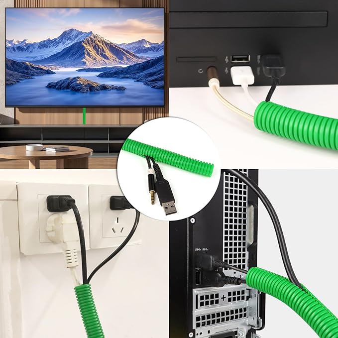 Split Wire Loom Tubing,10,25ft Cord Protectors from Pets No Chew, Flexible Wire Covers Cord Protectors, Protective Split Cable Sleeve for Automotive Home Industrial Wires(Green, 1.12inch-25ft)