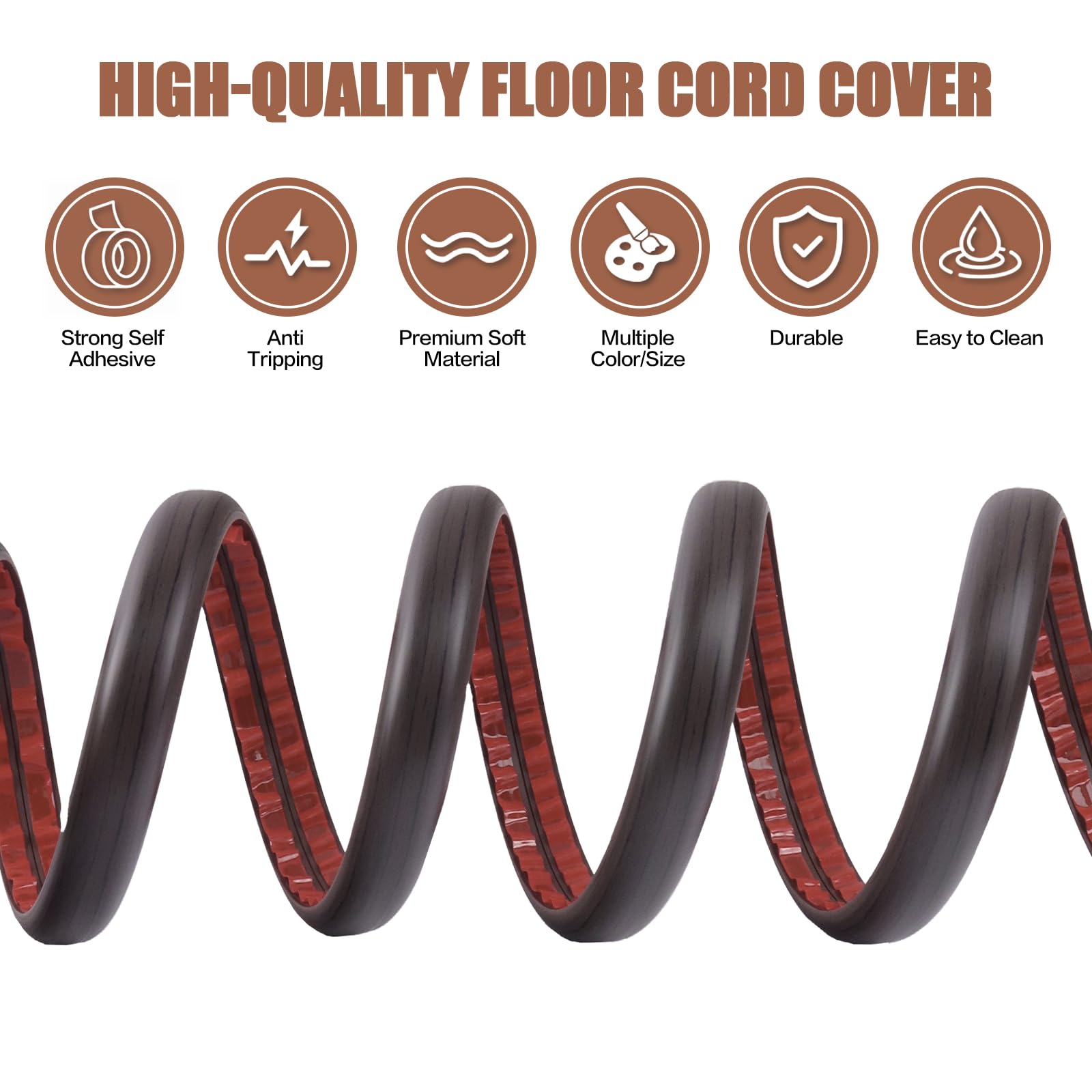 Floor Cord Cover Cavity 0.8"x0.37" Self Adhesive Cord Hider, 10FT Low Profile Cable Management, Extension Strip Protector for Wires, Prevent Cable Trips for Offices, Gyms, Exhibitions（Black Wood）