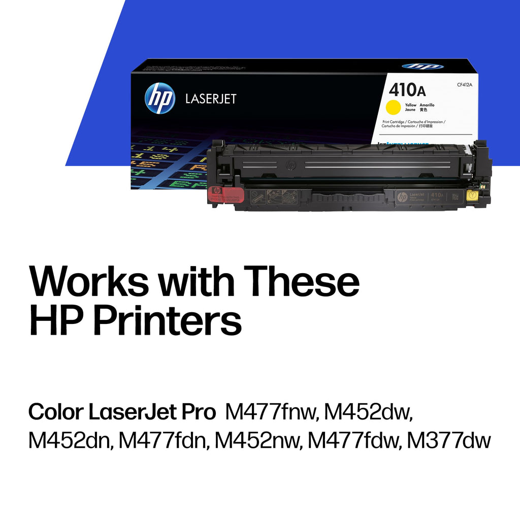 HP 410A Yellow Toner Cartridge Printers | Works with Color LaserJet Pro M452 Series; Color LaserJet Pro MFP M377, M477 Series | CF412A