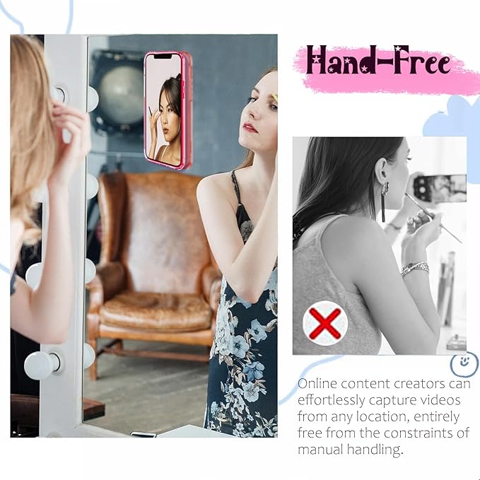 2 Pack Silicone Suction Phone Case Mount, Silicon Adhesive Phone Grip for Smartphones, Hands-Free Mirror Shower Phone Holder for Selfies, Tiktok Videos (Blue)