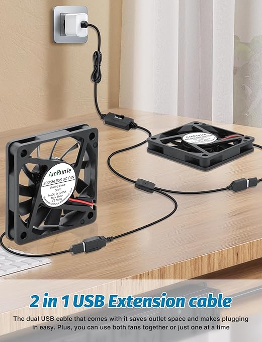 2 Packs USB Cooling Fan 60mm x 15mm 5V Brushless DC Fans Variable Speed for PC Computer Raspberry Pi Router Terrarium Helmet