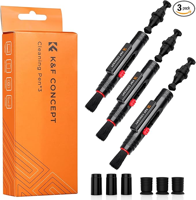 K&F CONCEPT Professional Lens Cleaning Pen*3 with Soft Brush, Carbon Head Lens Cleaning Pen Compatible with Canon, Nikon, Pentax, Sony Digital Camera Cleaning,AR VR Glasses Cleaning