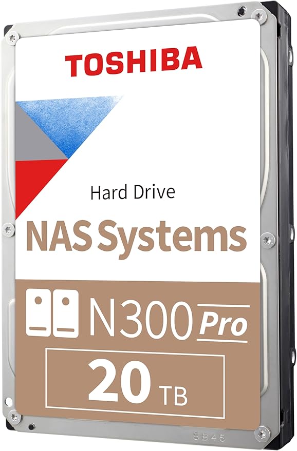 Toshiba N300 PRO 20TB Large-Sized Business NAS (up to 24 Bays) 3.5-Inch Internal Hard Drive - Up to 300 TB/Year Workload Rate CMR SATA 6 Gb/s 7200 RPM 512 MB Cache - HDWG62AXZSTB