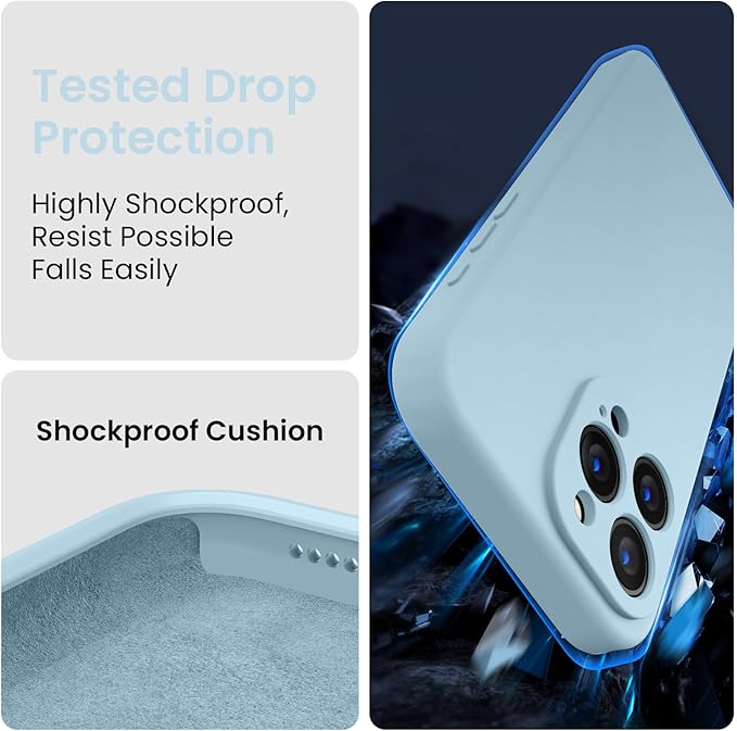 FireNova Designed for iPhone 15 Pro Max Case, Silicone Upgraded [Camera Protection] Phone Case with [2 Screen Protectors], Soft Anti-Scratch Microfiber Lining Inside, 6.7 inch, Sky Blue