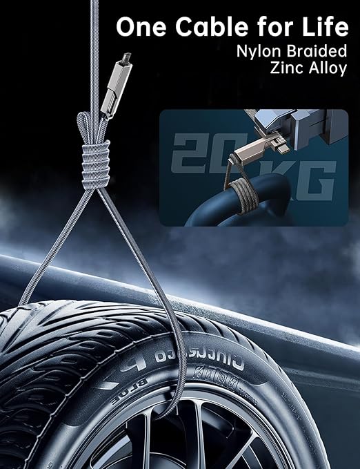 【One is Enough】 4-in-1 USB C to Micro Cable, High-Speed Charging & Fast Data Transfer,CarPlay & Android Auto Support Multi Charger Cord Combo Micro/Type C/USB A for iPhone/Samsung/iPad,5FT