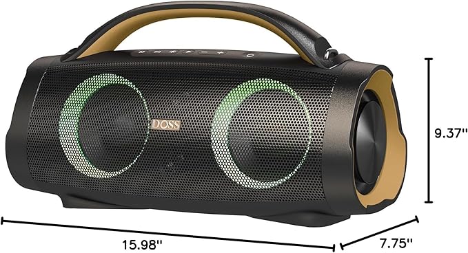 DOSS Extreme Boom+ Loud Bluetooth Speaker with 100W Stereo Sound, Extra Bass, 20H Playtime, Party-Sync Led Lights, Built-in Power Bank, IPX6 Waterproof Outdoor Speaker for Camping, Travel-Copper Gold