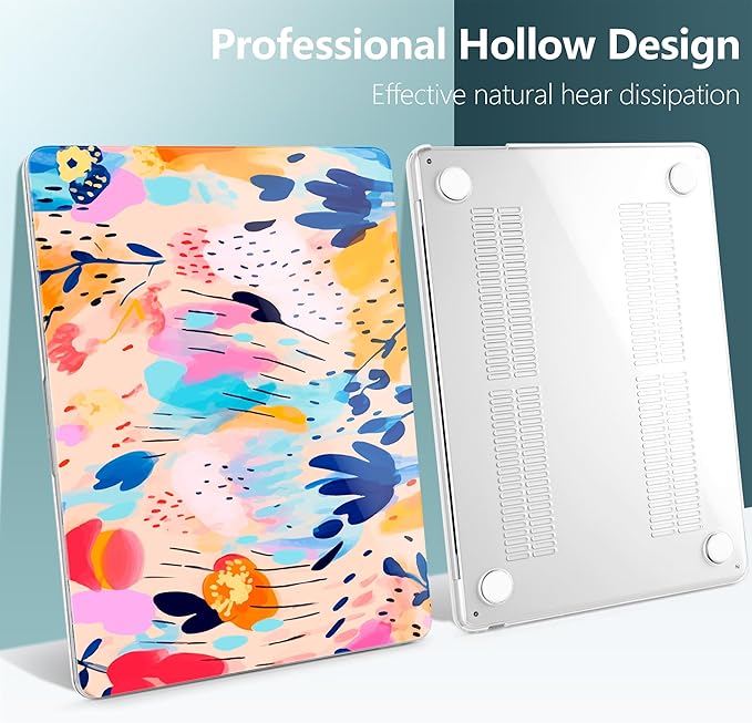 TWOLSKOO Compatible with M4 MacBook Air 13.6 inch Case 2025-2022 Release M4 A3240 M3 A3113 M2 A2681, Plastic Hard Shell & Keyboard Cover & Type C Adapter & Screen Protector, Bright Abstract Florals