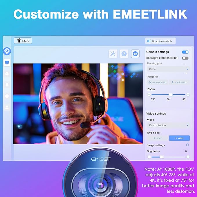 EMEET S600 4K Webcam with Tripod for Streaming - Sony 1/2.5'' Sensor, PDAF Autofocus, 1080P@60FPS, 2 Noise Reduction Mics, Built-in Privacy Cover, 73° FOV, Streaming Webcam for Product/Game/Beauty