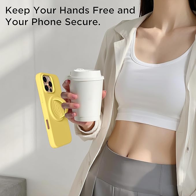 Magnetic Phone Ring Grip Holder, Silicone Finger Loop Grip, Compatible with MasSafe, Back of Phone for iPhone Pro Max/Plus/16/15/15/14/13/12 Series, Yellow