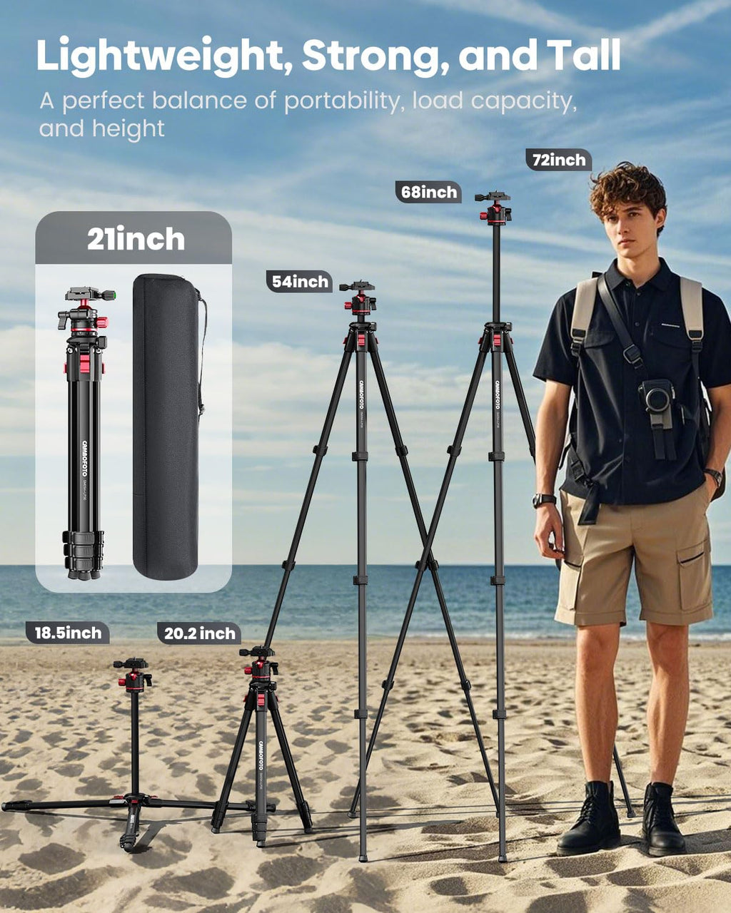 CAMBOFOTO 68" Travel Tripod for Camera Phone Camcorder, Ball Head, Aluminum