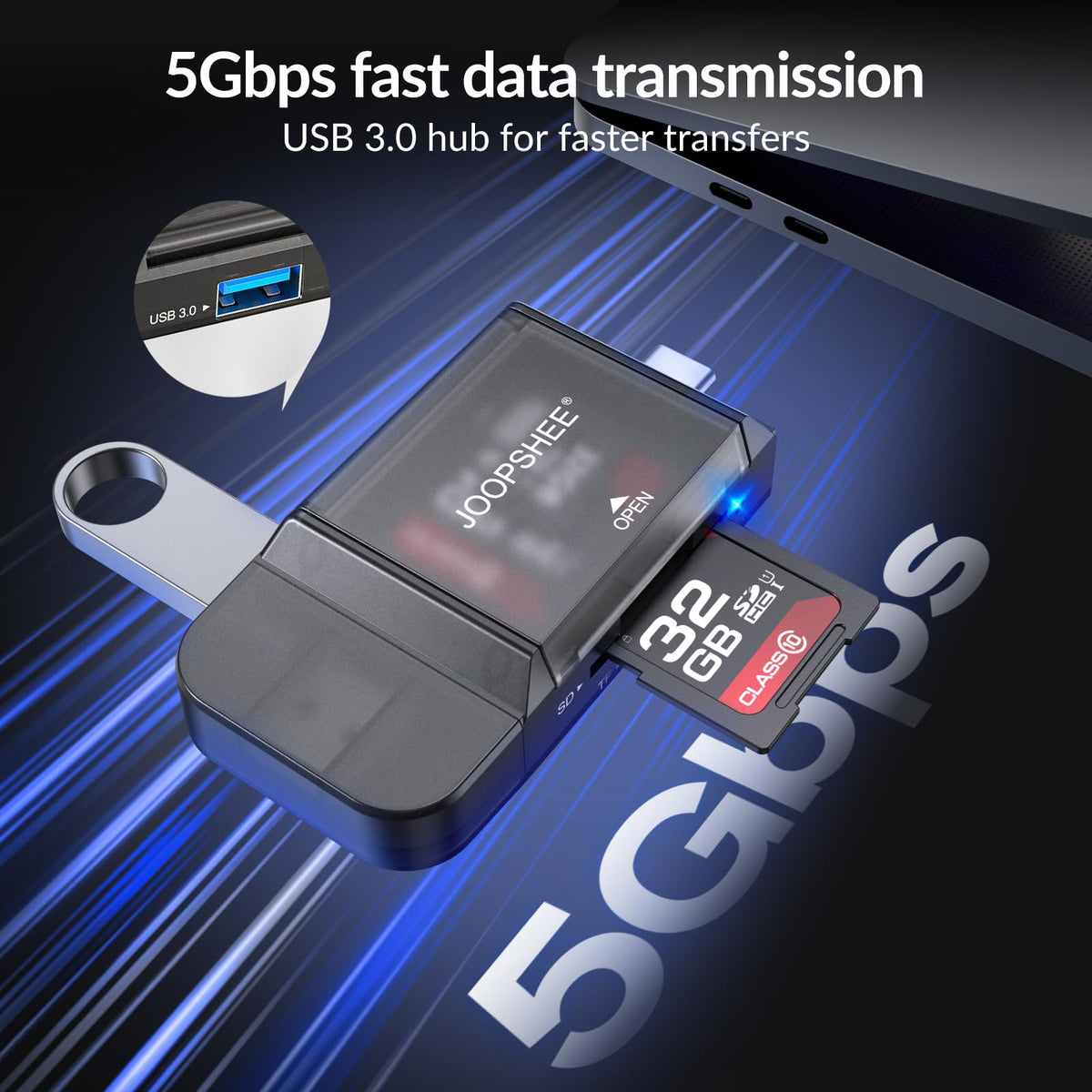6-in-1 SD/TF Card Reader Adapter with SD Card Storage USB A & Type C Port & USB 3.0 Slots for Micro SD/SDHC/SDXC/MMC Memory Cards, Compatible with PC, MacBook, Chromebook, Android Phone, i-Phone