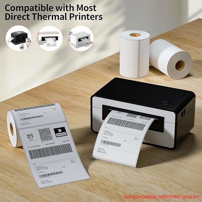 20 Rolls 4" x 6" Direct Thermal Printer Label, 250 Labels/Roll, Total 5000 Thermal Shipping Labels, Strong Adhesive, Commercial Grade, Perforated, Compatible with Most Thermal Printers (NOT for DYMO)
