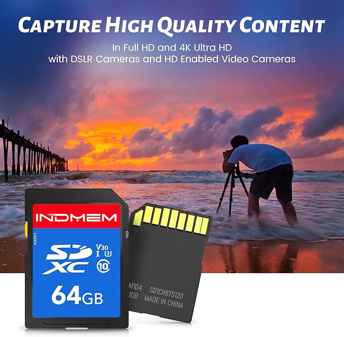 INDMEM SD Card 64GB 8-Pack, Class 10 64GB High Speed up to 90M/S Full HD Video Flash Memory Card MLC Standard Secure Digital Cards Camera Cards
